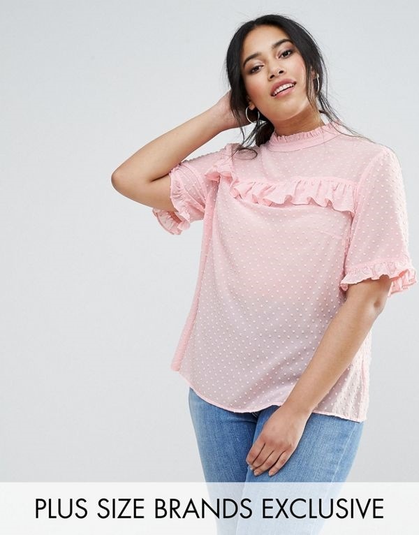 Unique 21 Hero レディース 大きめサイズ ゆったりサイズ 送料無料 Pink Plus Spot Textured Blouse With Frill Details