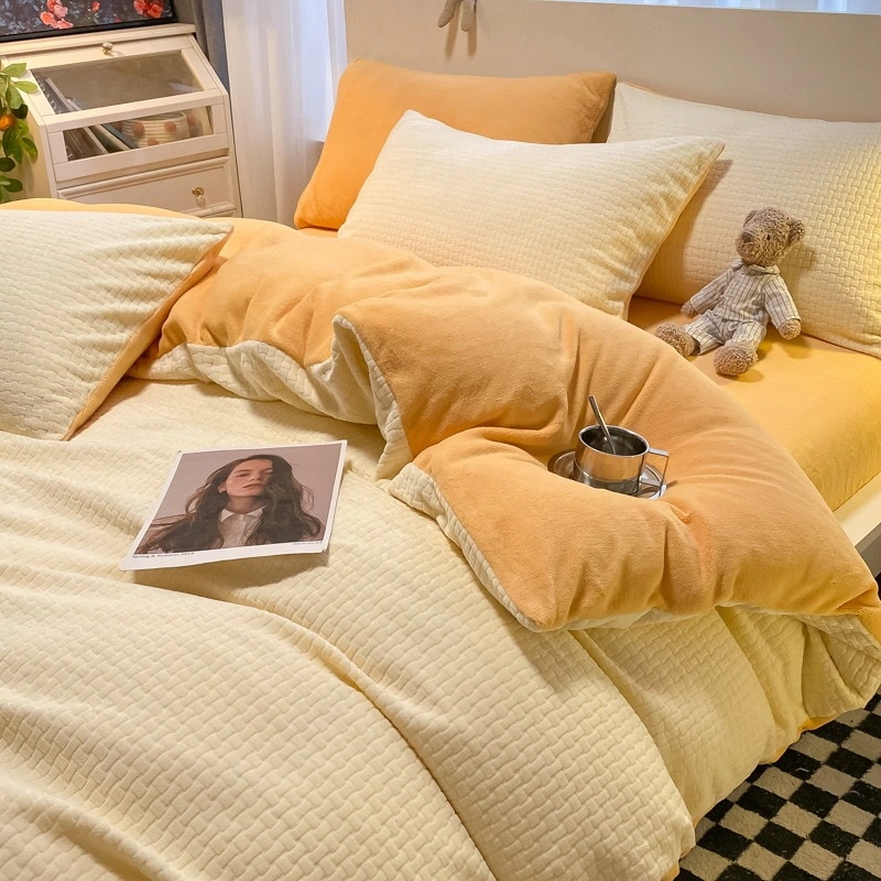 布団布団セットプラスベルベット3枚4枚 両面ベルベットフランジ コーラルベルベット ベッドシーツ 厚手キルトカバー ミルクベルベット4点セット