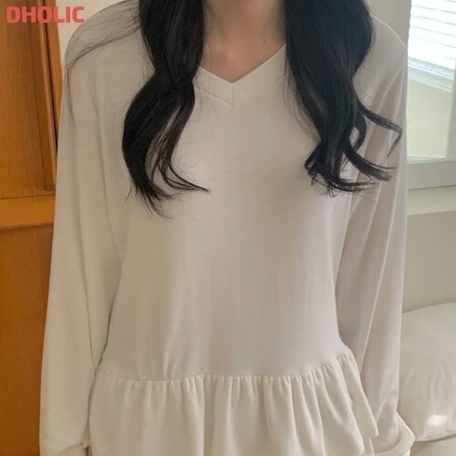 裏起毛ダブルフリルヘム長袖Tシャツ