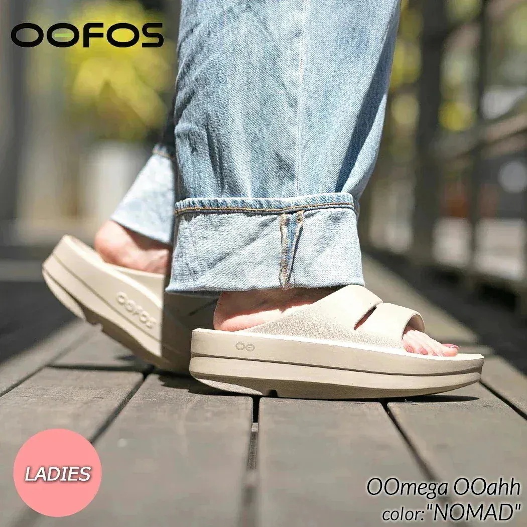 OOFOS OOmega OOahh "NOMAD" ウーフォス ウーメガ ウーアー サンダル ( SANDAL スライド SLIDE ノマド リカバリーサンダル ベージュ クリーム セイル 厚底 ビ