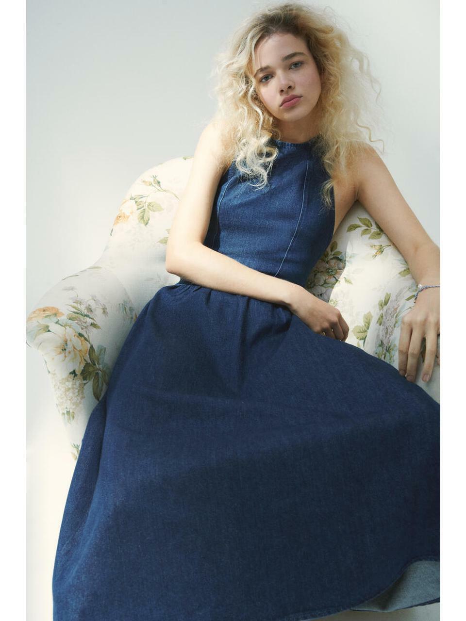 H&M フレアデニムドレスダークデニムブルー 1338514002