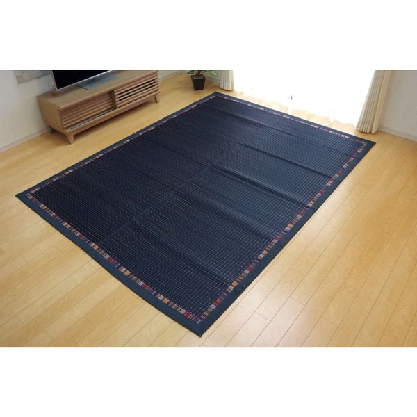 1060250043604 い草ラグカーペット エスニック柄 NSエルム ブルー 約191×191cm 滑りにくい加工 メーカー直送