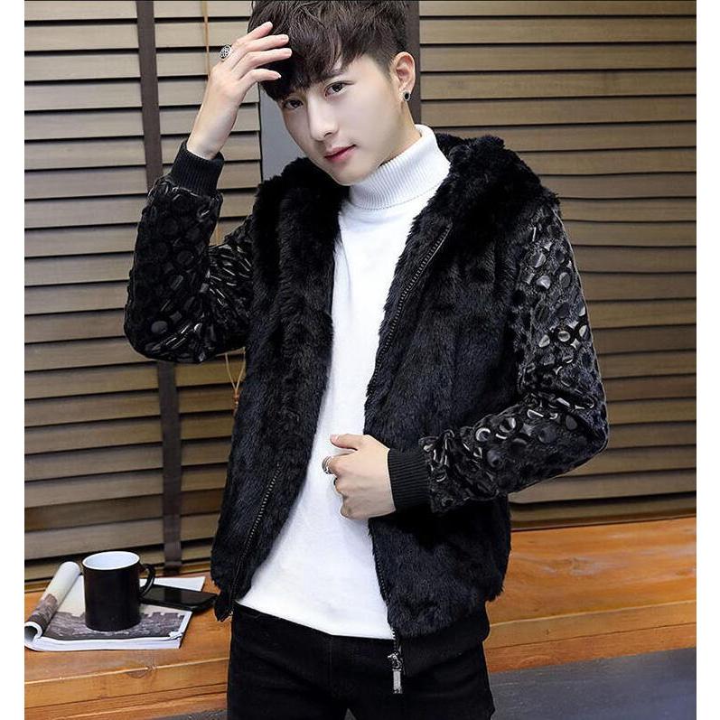 上品 ファーコート ジャケット 3色 防寒 ショート丈 カッコイイ フード付き フェイクファー 毛皮コート メンズ 長袖 大きいサイズ 令和 厚手 暖かい 秋冬 M-3XL