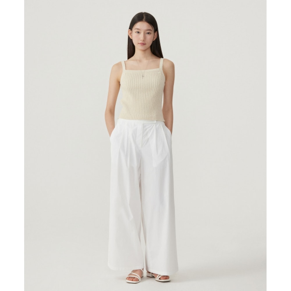 COVERNAT 女性用ツートックバンディングワイドパンツホワイト