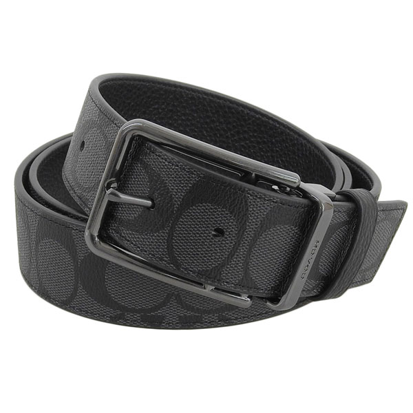 コーチ ベルト レディース アウトレット チャコール×ブラック ダブルバーバックル カットトゥサイズ リバーシブル 38mm DBL BR SG PBLD BL CQ006QBMI5 COACH