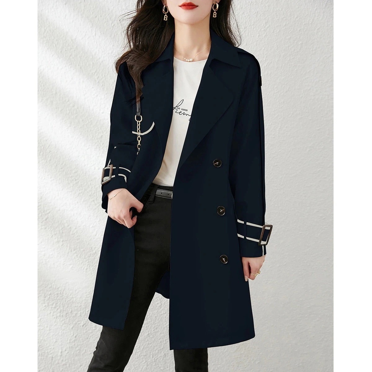 オフィス レディース アウター 着痩せ トップス スリミング ショット丈 気質 トレンチコート 切り替え色 韓国ファッション 4,490円