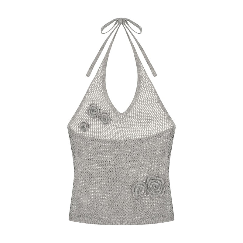 フラワー ホルターネック ニットベスト Melange Grey 可愛い ディリーファッション ニット 韓国ファッション 韓国ブランド フリーサイズ 12,160円