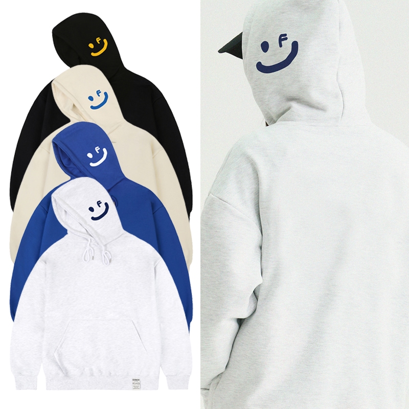 [UNISEX] Side Hood Drawing Smile Hoodie_4color