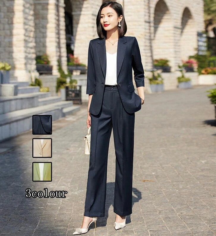 洗える１つボタンスーツ 30代20代40代 着痩せ レディース フォーマル 大きいサイズ セットアップ 通勤 OL ガウチョパンツ+7分袖ジャケット 2点セット ママ 入学式 卒業式 カジュアル ビジ
