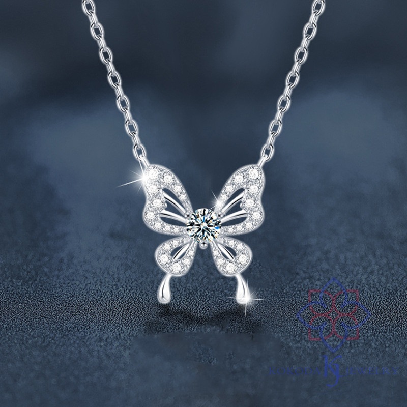モアサナイト ネックレス バタフライ レディース アクセサリー シルバー925 ジュエリー 蝶 ラッキーモチーフ 0.5ct ペンダント プレゼント 女性 金属アレルギー 安心 対応 ちょうちょ