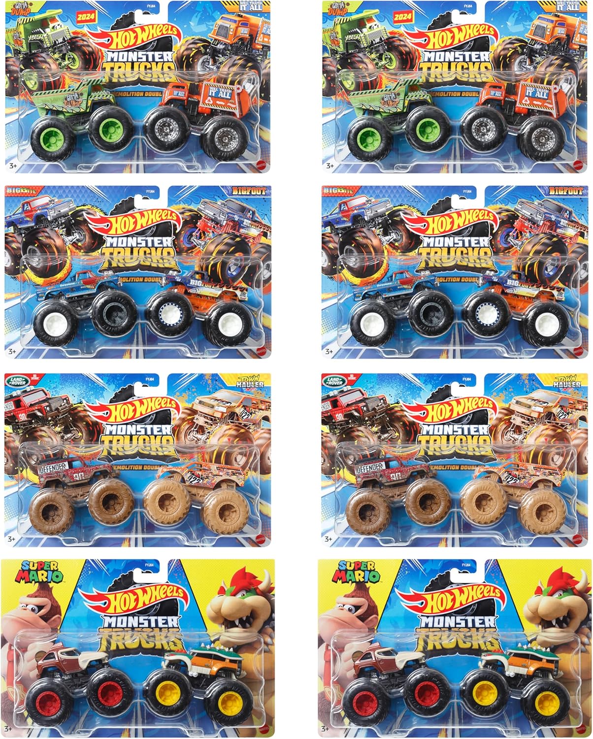 ホットウィール Hot Wheels モンスタートラック 1:64 2パック アソート ミニカー2台組×8セット入り BOX販売 3才~ 986N-FYJ64