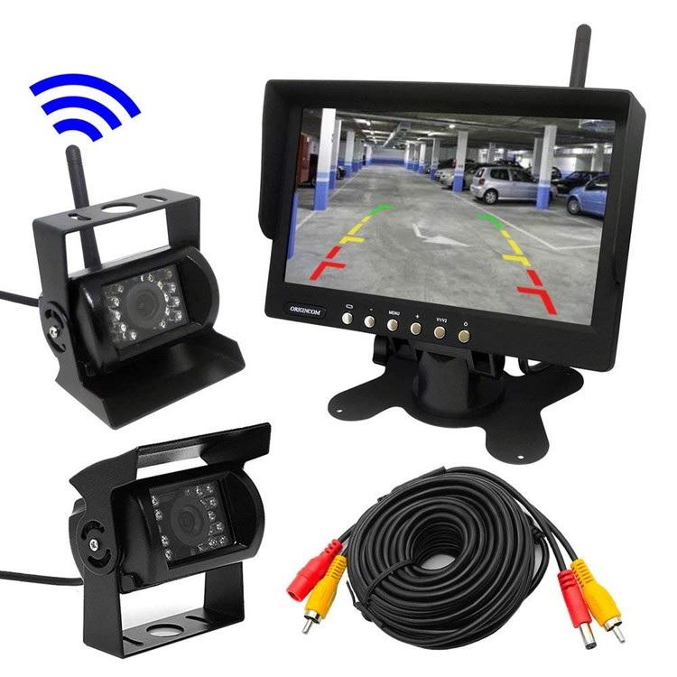 トラックバス重機対応 ワイヤレスバックカメラセット 12/24V 7インチ液晶モニター バックカメラ有線・無線各1個 モニター2チャンネル同時使用可 OMT76SETPRO