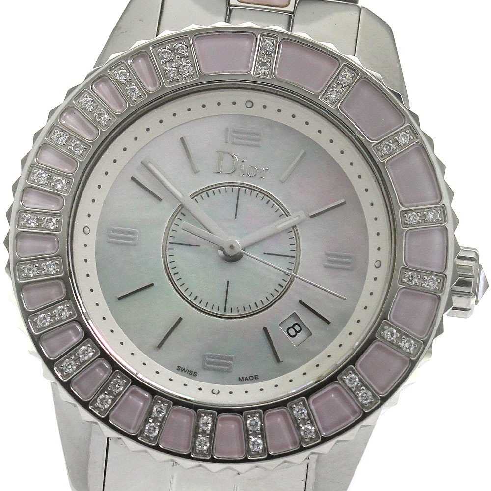 ディオール Dior CD113110 クリスタル ダイヤベゼル クォーツ レディース 保証書付き_867334【中古】
