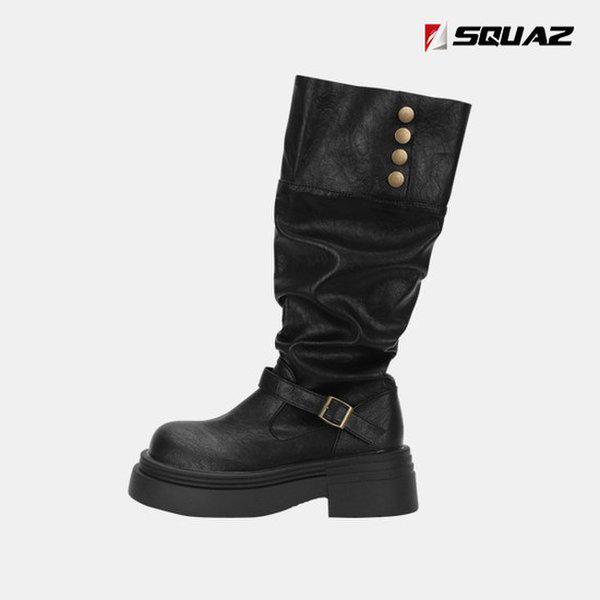 女性用ロングブーツハイヒールバックルストラップビーガンレザーブーツ SSS700