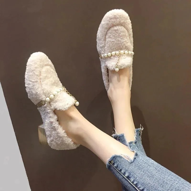 福袋韓国ファッションウール靴厚底太ヒールカジュアル パンプス保温のブーツ オースト