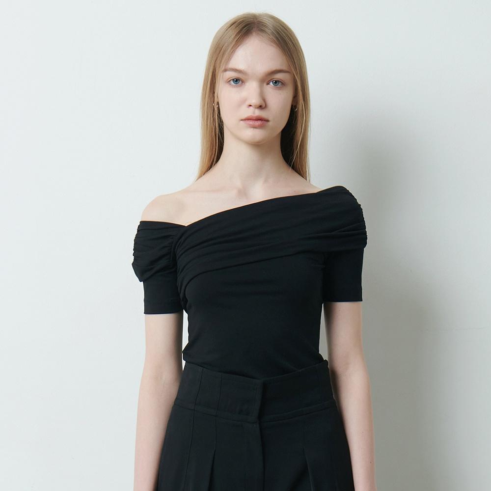 【HUNCH】 UNBALANCED DRAPE SHIRRING TOP : 2COLOR