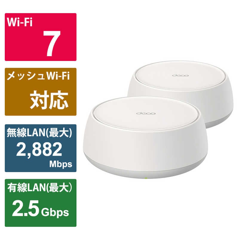 TPLINK　WiFi 7 AIメッシュルーター 2882＋688Mbps BE3600 2.5Gbps ［Wi-Fi 7(be) /IPv6対応］　DECOBE252P