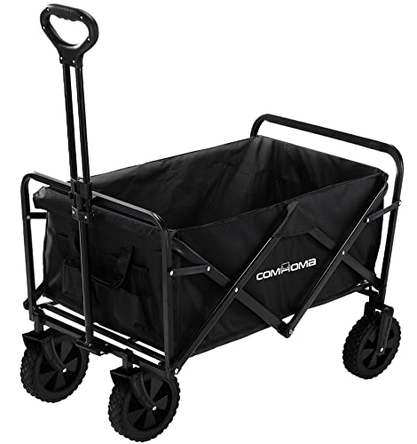 COMHOMA キャリーワゴン 【ミニサイズ】 耐荷重 100kg 大容量 120L 黒 軽量 アウトドア キャンプ レジャー 買物カート 犬用カート 荷物運びカート コンパクト 多機能 組み立て不要