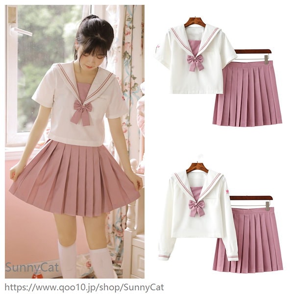 ［PHARFAITE］完売品！バイカラーセーラー（ピンク）フルセット Qoo10] 制服 セーラー服 ピンク 3点セット 長 ［PHARFAITE］完売