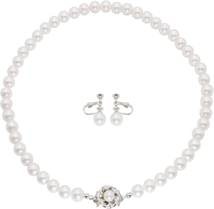 国産 艶玉パール パールネックレス 冠婚葬祭 日本製 高級 パールセット ケアクロス付 イヤリング 結婚式 葬儀 葬式 お呼ばれ 七五三 お宮参り(オフホワイト, S (40cm))