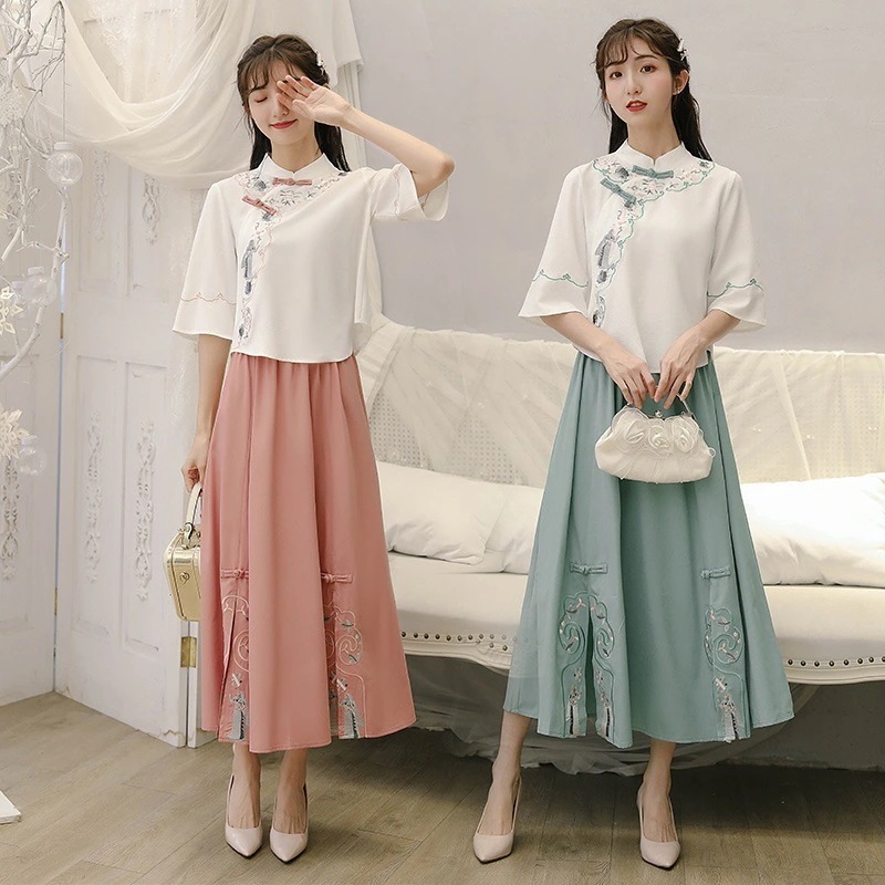 スタイルドレス改良版チャイナドレス漢服夏中華人民共和国スタイルレディースツーピースチャイナエ
