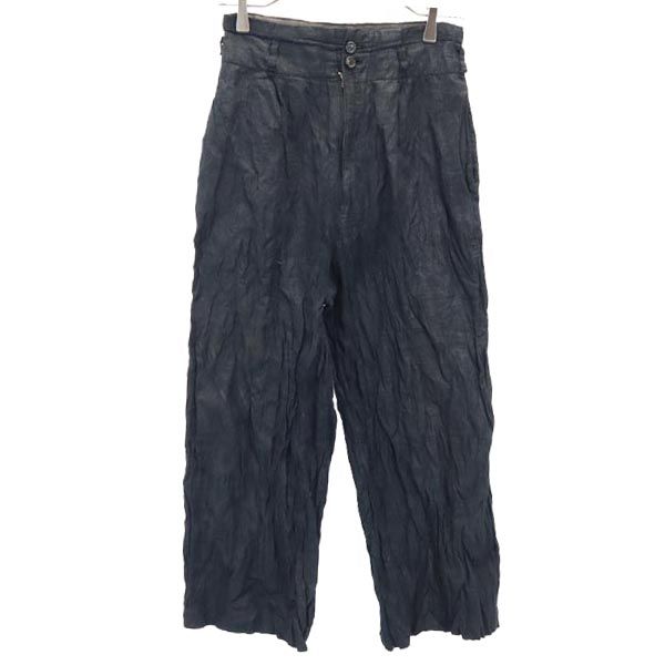 日本製 ハイウエスト ワイドパンツ SS 黒系 ワッシャー レディース