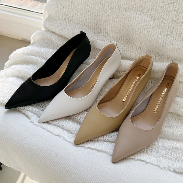 パンプス 天然牛革 プレーン ポインテッドトゥ レディース 黒 ベージュ 白 ピンク
