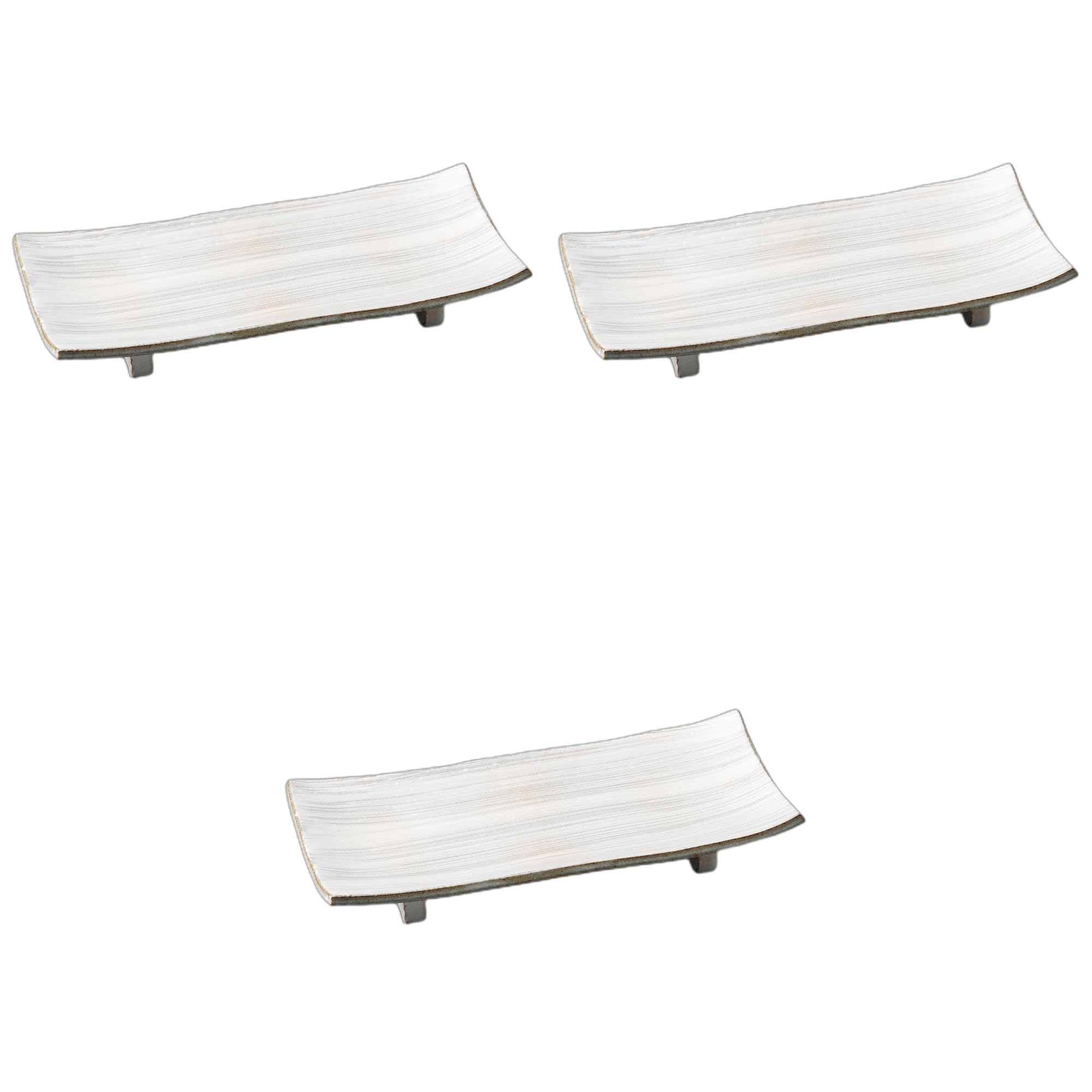 セトモノホンポ(Setomonohonpo) 3個セット 粉引刷毛目足付まな板皿 [ 30.5×14×4.5cm ] 長皿陶磁器