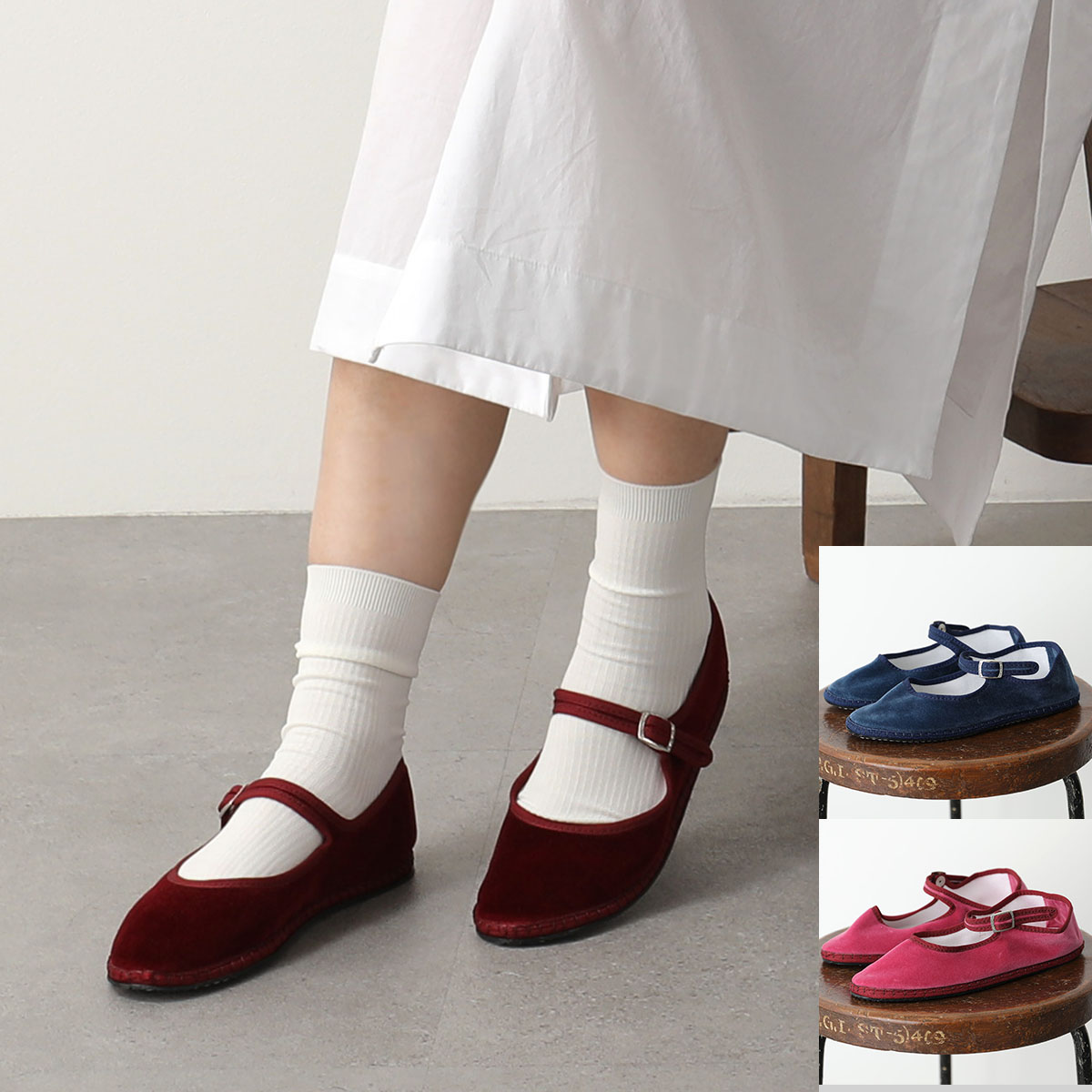 【カラー限定特価】drogheria Crivellini ドロゲリア クリベリーニ カンフーシューズ MJPJVE VELVET レディース フラット メリージェーン ベルベット 靴