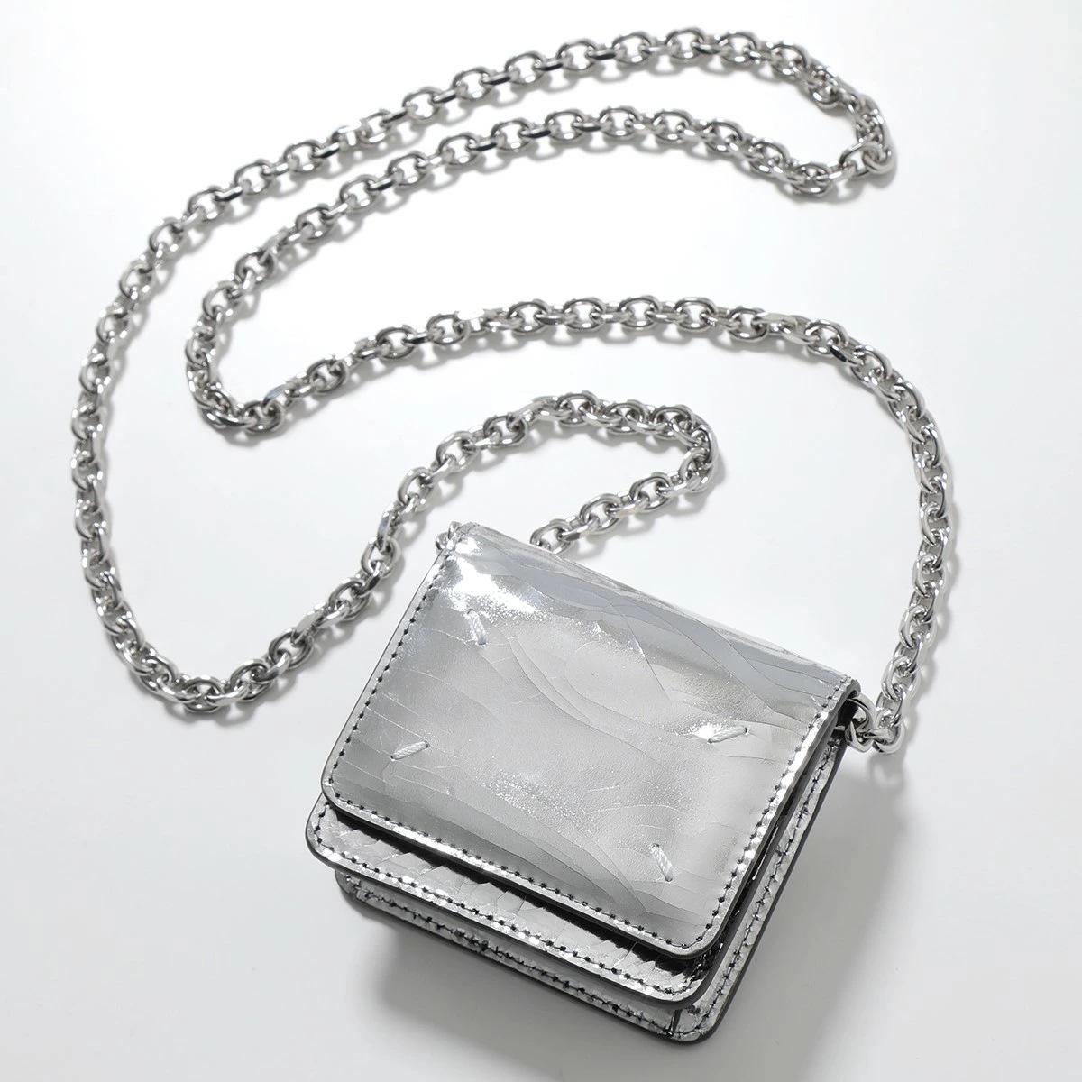 MAISON MARGIELA メゾンマルジェラ チェーンウォレット SA3UI0019 P5016 レディース ブロークンミラーレザー ミニ財布 コインケース H7730