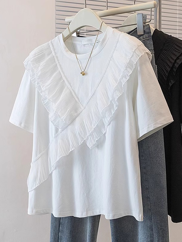 【1点ご購入 で10点プレゼントいたします】サマードレスフリルのパッチワーク感太めMM着やせ見えゆったりカジュアルトップス半袖Tシャツ女 190,564円