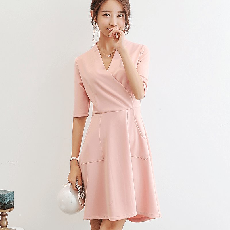 韓範女装17新型ゆったり中袖ワンピースvネックレギンススカートがゆったりしていてレギンススカートがスリムに見える 半袖ミニ 膝丈ワンピ 若者の大愛商品 Vivalafocaccia Com