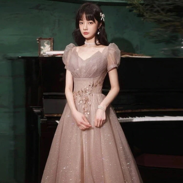 2タイプ選べる膝丈ロング丈ウェディングドレスカラードレス結婚式花嫁披露宴刺繍二次会パーティードレス演奏会お嫁さん発表会誕生会少女ピンクレディース