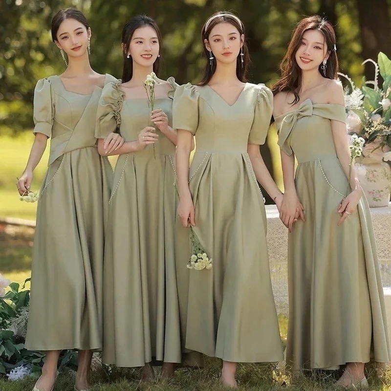 結婚式 4タイプ ドレスパーティードレス ロング丈 ブライズメイド ドレス レディース ドレス グリーン ワンピース ロングワンピース マキシワンピース ワンピース レディーススカートミディアムスカー