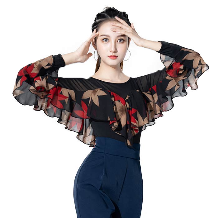 社交ダンス トップス 長袖 可愛い フリル ラテンダンス 衣装 レッスン着 モダンダンス ラテンダンス タンゴ ワルツ トップス レオタード 連体服 初心者 入門ステップ 上級者 競技会 練習着 舞台