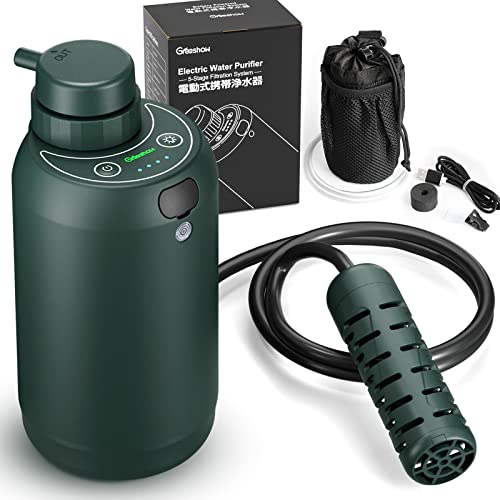 GreeShow【業界新発想】 携帯浄水器 アウトドア 日本正規品 サバイバル USB電動 災害 水濾過 携帯用 飲み水 登山 キャンプ 野営 防災 グッズ 軽量 LED電灯搭載 GS-2801 ディ