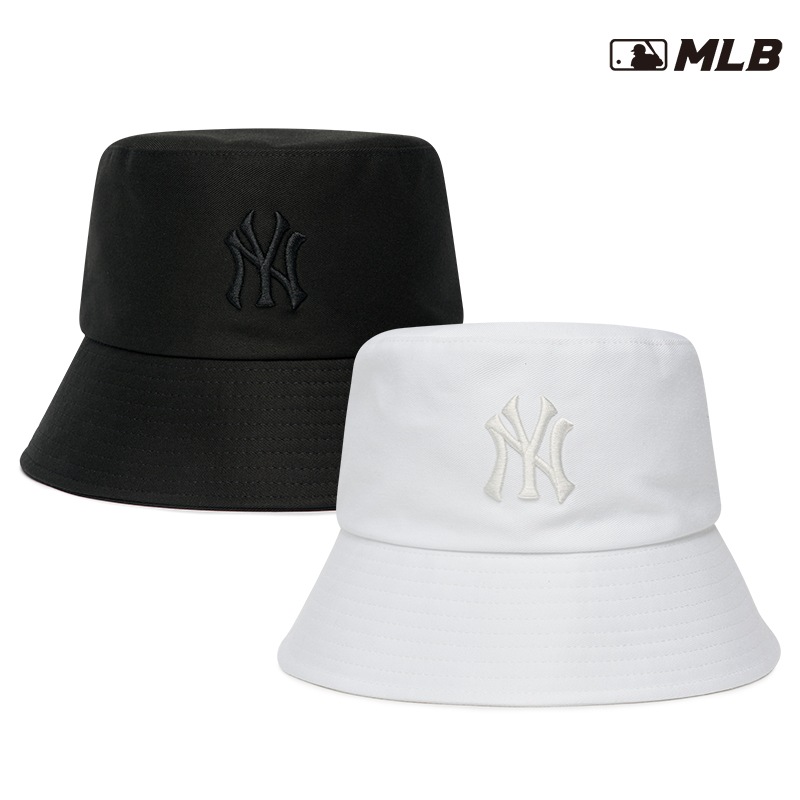 [MLB KOREA] ベーシックWバケットハットニューヨークヤンキース (3AHT6612N) バケハ 帽子 韓国 レディース メンズ 大きめ UV ブランド 夏 白 黒 2022新商品