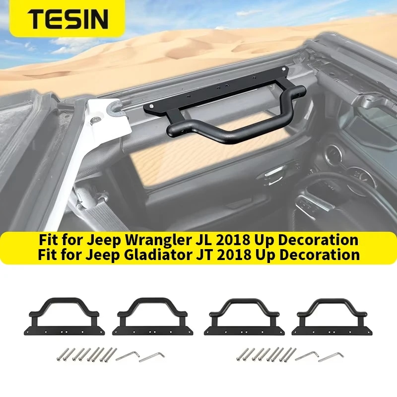 TESIN フロントルーフグラブハンドル アームレスト ジープ ラングラー JL グラディエーター JT 用 2018-2025 年モデル 車内アクセサリー 輸入品