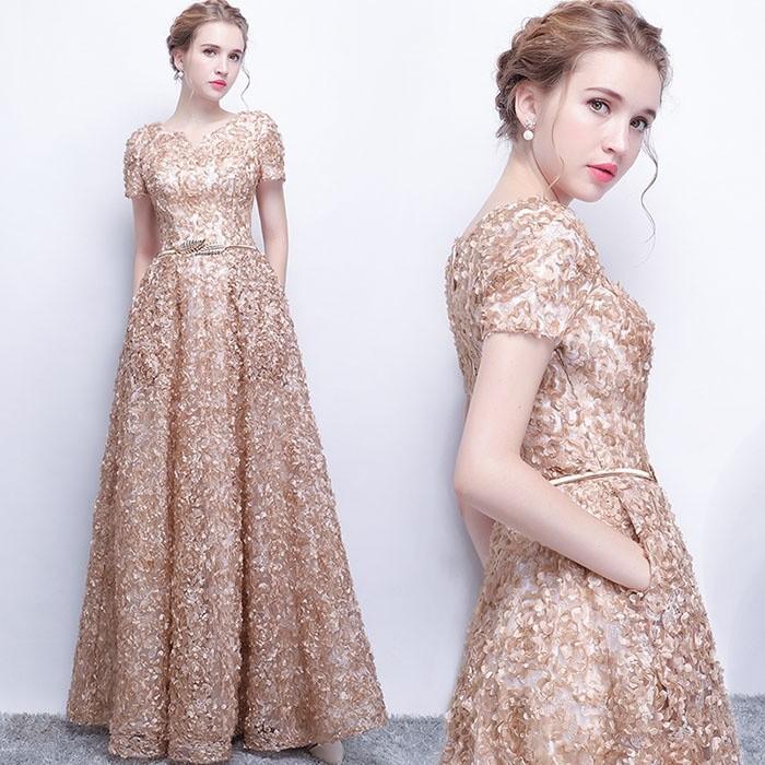 パーティードレス レディース ロング丈 結婚式 ワンピース ウエディングドレス フォーマル 二次会 大きいサイズ 大人 袖あり 発表会 披露宴 演奏会