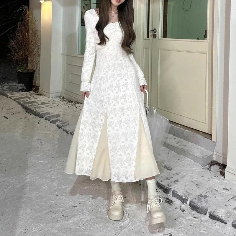 24H限定！体型カバーオールインワンワンピースパーティードレス 春春冬新作 ロングワンピース韓国 ワンピース シャツワンピースワンピースワンピ一ス韓国長袖 レース ワン