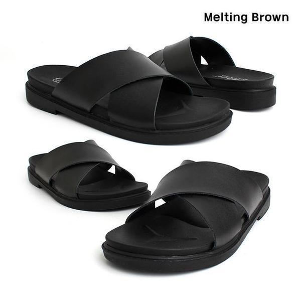 メンズデイリー牛革クロスストラップスリッパ