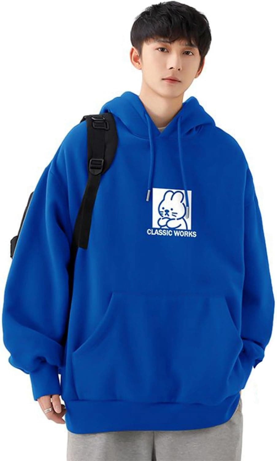 パーカー ウザギ プリント 可愛い フルオーバー 長袖 メンズ ボア付き レディース トレーナー スウェット おおきいサイズ 春秋 ドローストリング付き 防風防寒 保温 シンプル