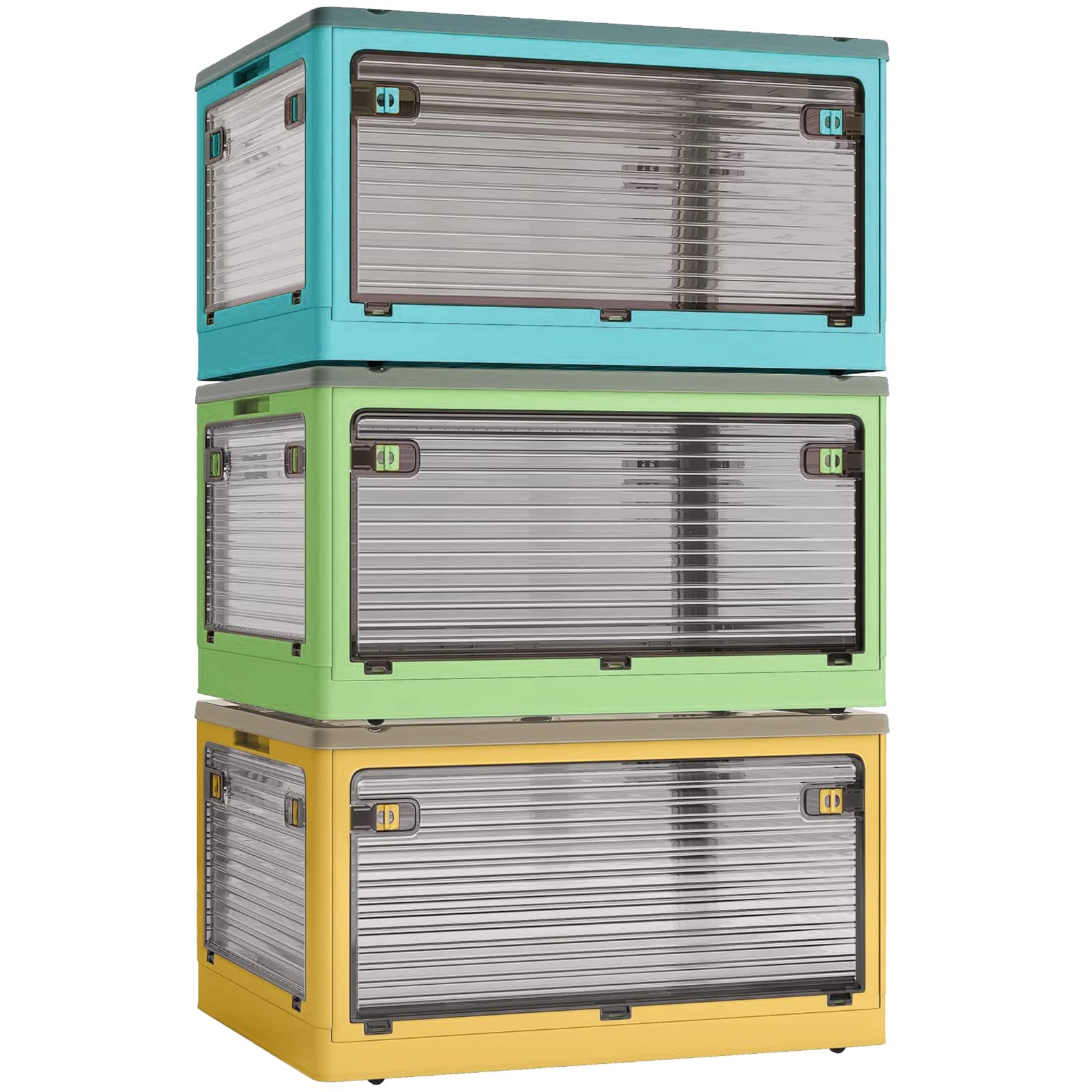 X XUNTAO【収納ボックス 折りたたみ】蓋付き 積み重ね 全方向から取り出せる 3個セット 収納ケース 衣類 布団 小物 収納 折り畳み コンテナ ボックス 大型 プラスチック キャスター付き お