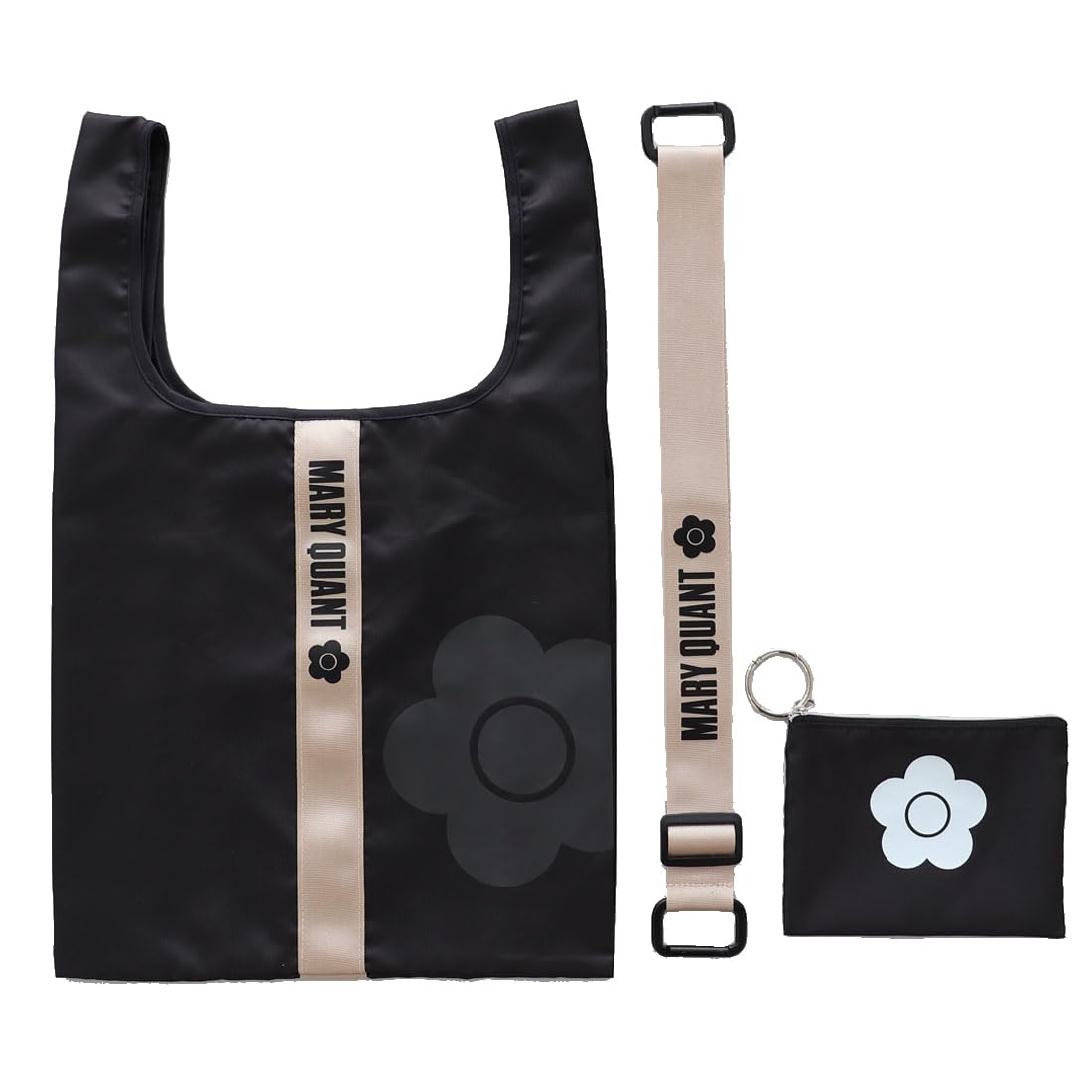 [マリークヮント] 3WAY エコバッグ (ブラック/ストラップ付き) コンパクト ショルダー バッグ レディース マイバッグ (ケース付) 000783-0001-02