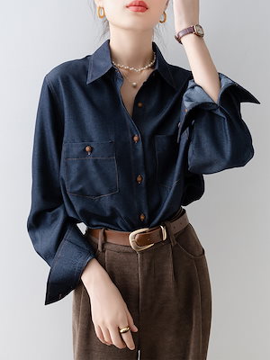 【1点ご購入 で10点プレゼントいたします】レトロデニムシャツレディース2025年春春ゆったり高級感シャツ気品トップス春秋