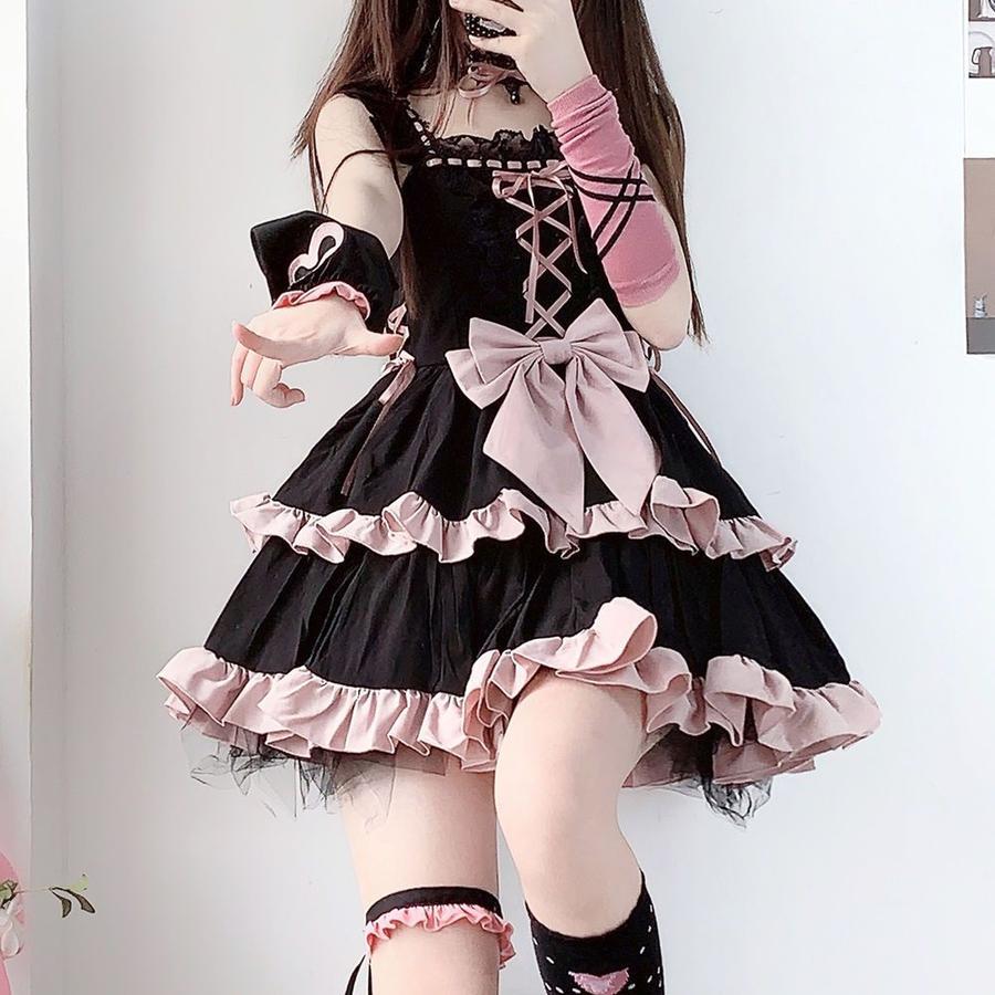 メイド服 コスプレ JSK覇気ギャルコスロリータスカートショート二段ロリータスカート 8点セット メカ割