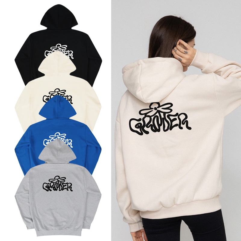 [UNISEX]Wave logo flower hoodie_4color