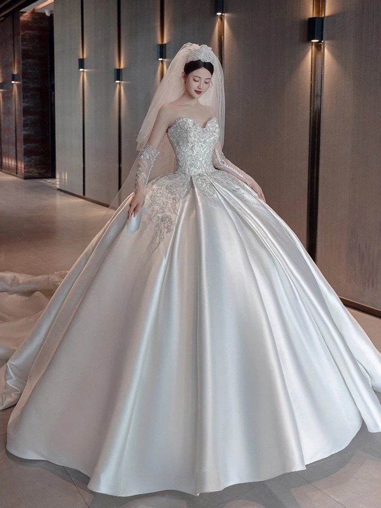 【高.品.質】2024 新作 高級感 気質 ワンピース 結婚式 ドレス 花嫁ロングドレス 結婚式ワンピース 韓国ファッション パーティードレス ウェディングドレス 白-88