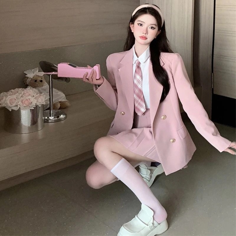 少女学院風スーツJK制服スーツジャケットプリーツスカートシャツ3点セット