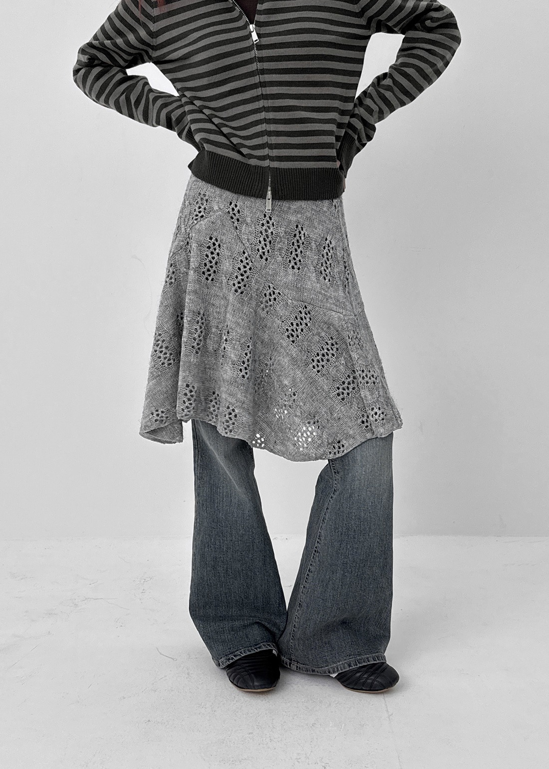 リンダレイヤードパンチングニットミディスカート